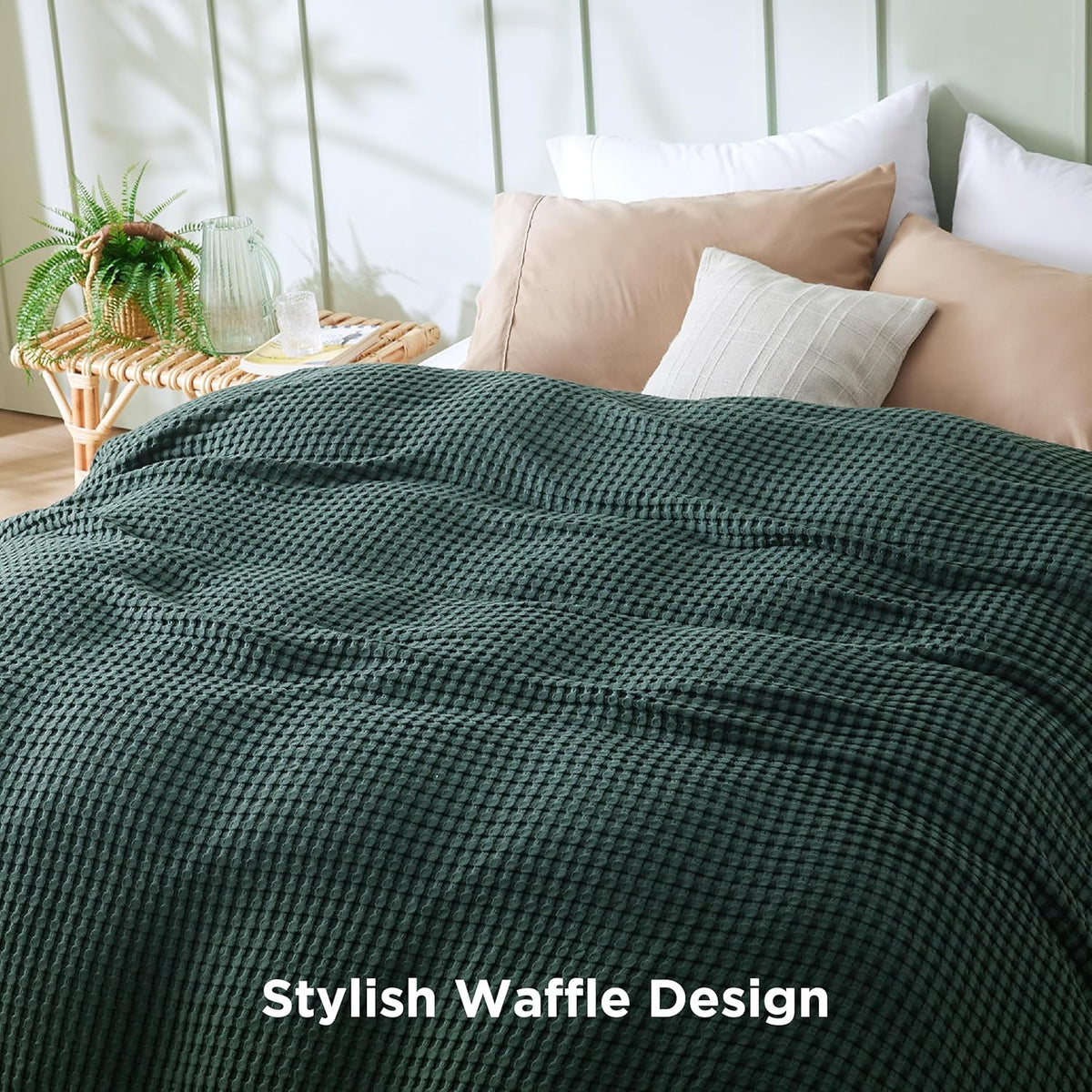Cozy Haven | Cooling Waffle Queen Blanket with Lightweight Cotton & Bamboo | Soft Summer Throw for Hot Sleepers