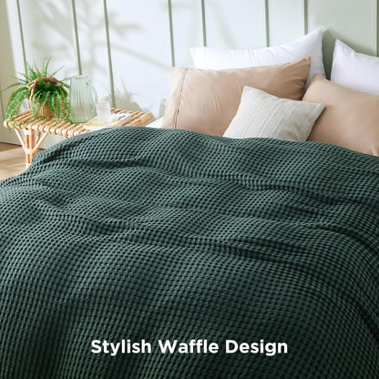 Cozy Haven | Cooling Waffle Queen Blanket with Lightweight Cotton & Bamboo | Soft Summer Throw for Hot Sleepers