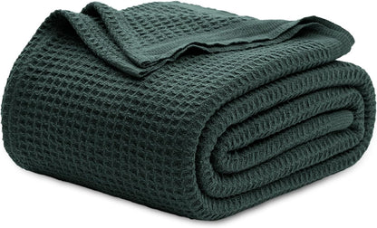 Pure Cotton Thermal Blanket – Queen 90×90 in – Textured Weave Layer for All Seasons – Lightweight & Breathable Throw for Bed or Sofa