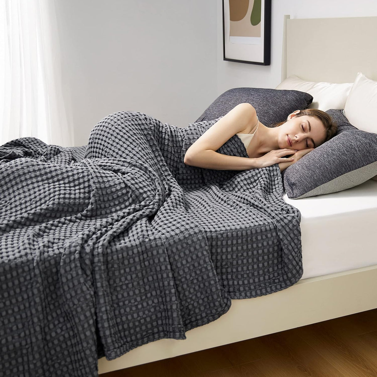 Cozy Haven | Cooling Waffle Queen Blanket with Lightweight Cotton & Bamboo | Soft Summer Throw for Hot Sleepers