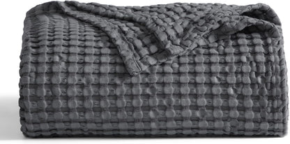 Cozy Haven | Cooling Waffle Queen Blanket with Lightweight Cotton & Bamboo | Soft Summer Throw for Hot Sleepers