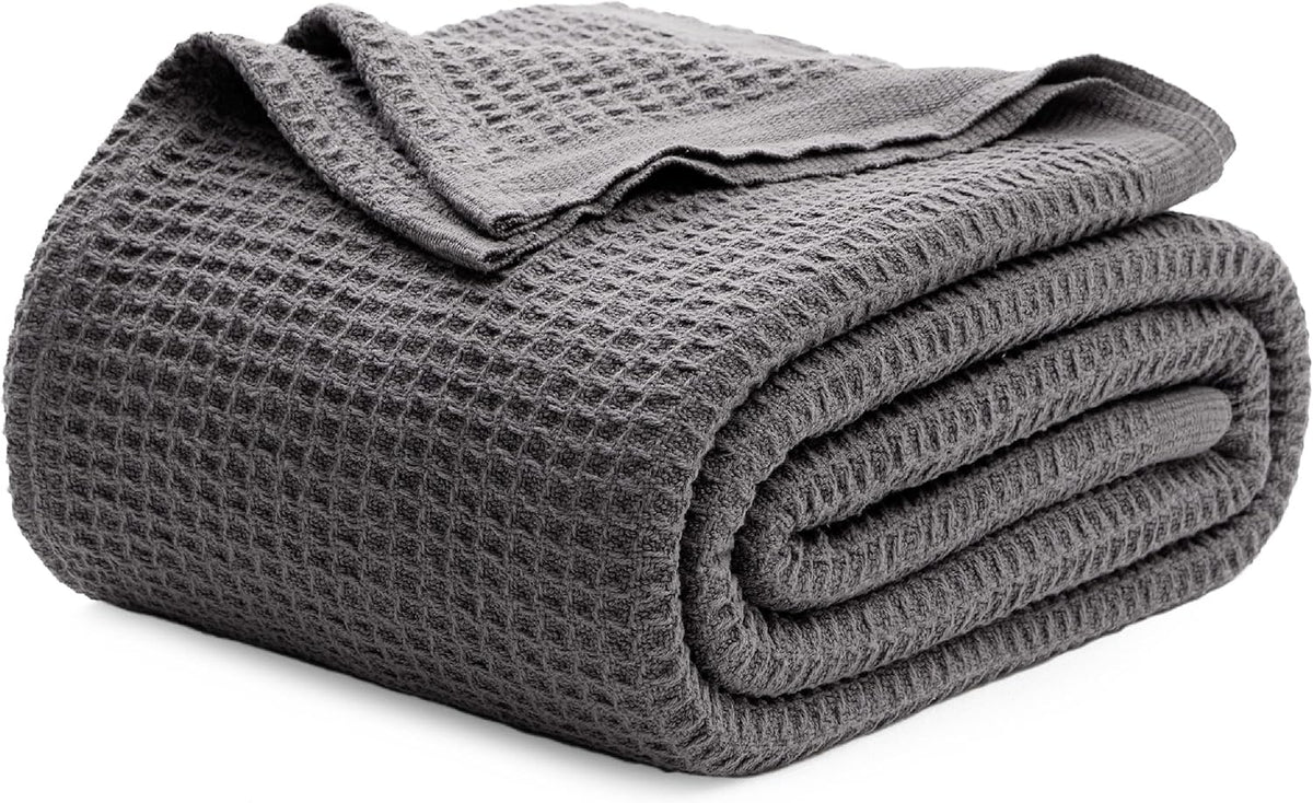 Cozy Haven | 100% Cotton Queen Blanket with Cooling Waffle Weave | Soft & Breathable for Summer Comfort