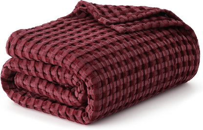 Cozy Haven | Cooling Waffle Queen Blanket with Lightweight Cotton & Bamboo | Soft Summer Throw for Hot Sleepers