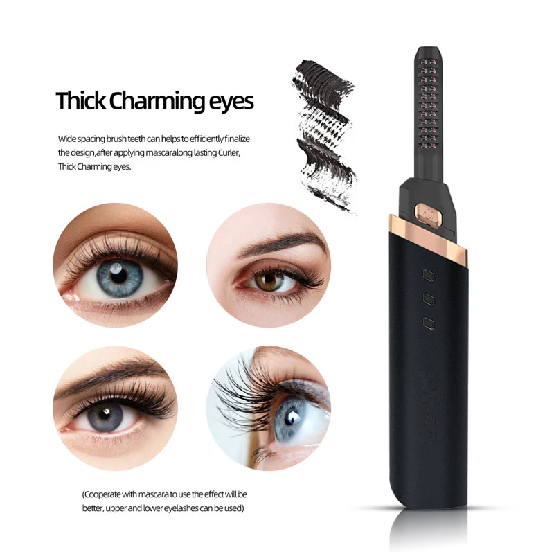 Heated Eyelash Curler USB Rechargeable with 3 Temperature Settings for Natural Long-Lasting Lift | Portable Electric Lash Comb Tool for Masc