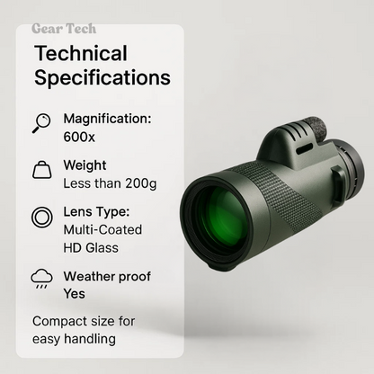 Pocket-Size 600× Magnification Monocular Telescope — Multi-Coated HD Optics for Wildlife Observation, Stadium Events & Nature Trails