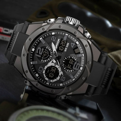 Tactical Sport Watch with Dual Time Zones & LED Backlight for Everyday Adventure