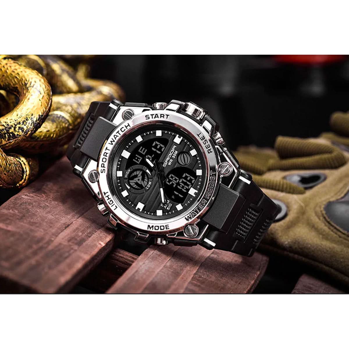 Tactical Sport Watch with Dual Time Zones & LED Backlight for Everyday Adventure