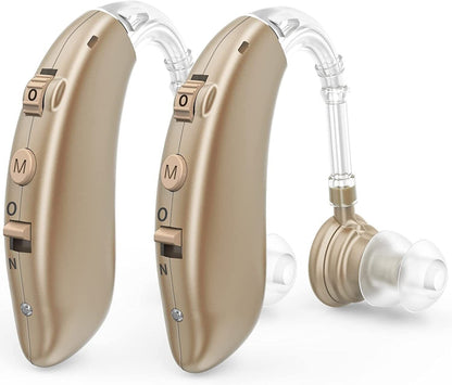 USB Rechargeable Behind-the-Ear Sound Amplifier with Ambient Noise Filtering for Seniors and Adults