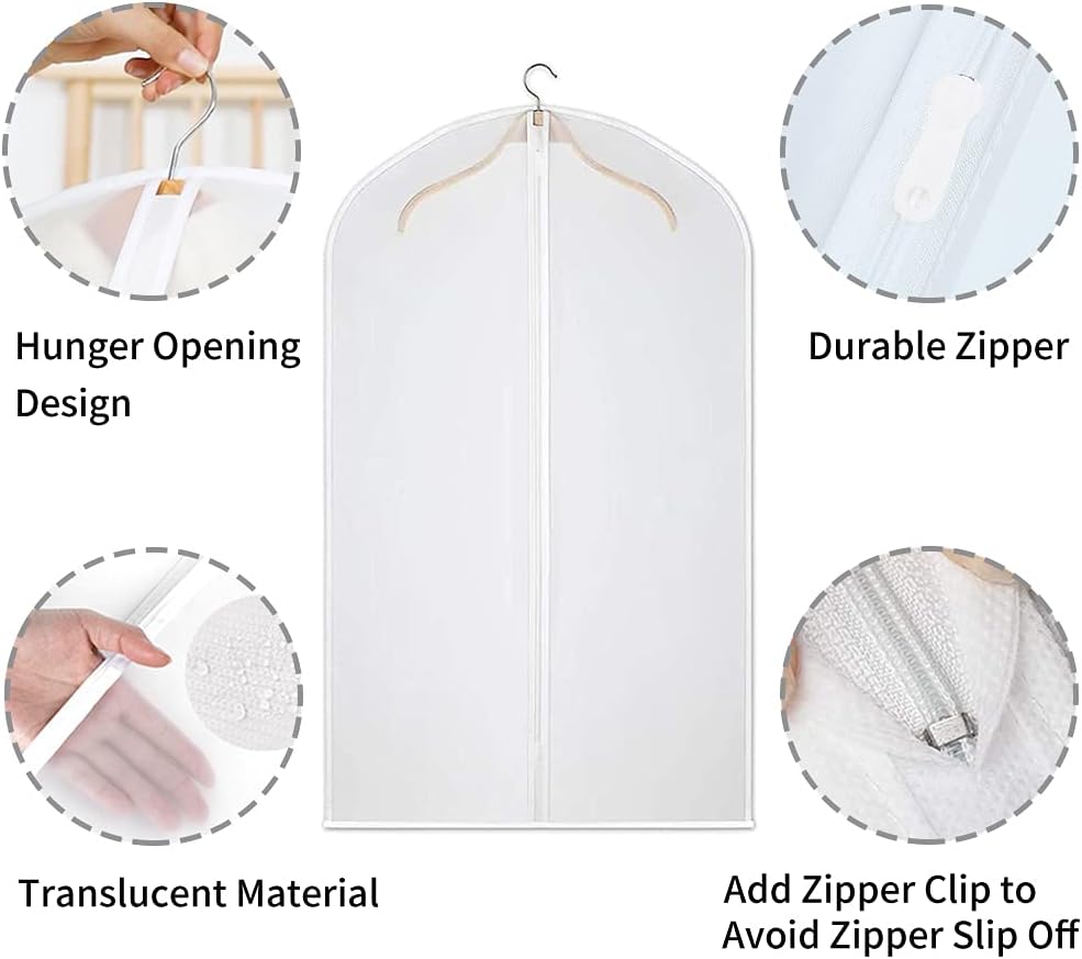 Hanging Garment Covers for Closet Storage Suits Dresses Jackets 12-Pack Zippered See-Through Suit Protectors Breathable Waterproof