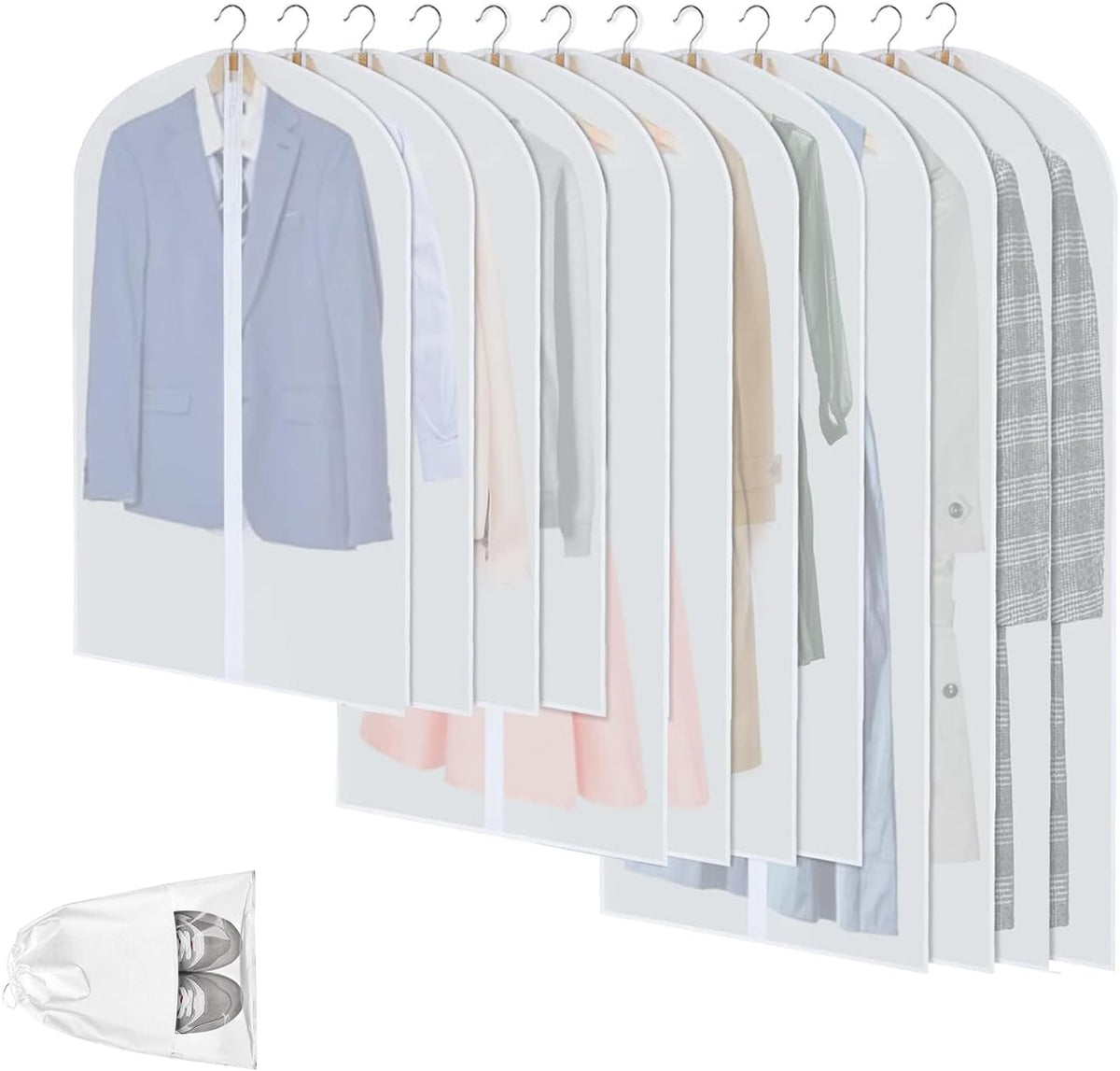 Hanging Garment Covers for Closet Storage Suits Dresses Jackets 12-Pack Zippered See-Through Suit Protectors Breathable Waterproof