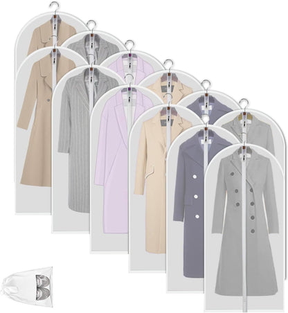 Hanging Garment Covers for Closet Storage Suits Dresses Jackets 12-Pack Zippered See-Through Suit Protectors Breathable Waterproof