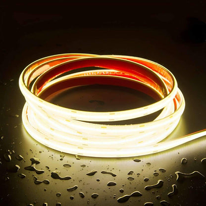 Waterproof Low-Profile LED Tape Light 24V COB Strip for Outdoor Steps Pool Deck Landscaping Garden Pathway Underwater Installation Flexible