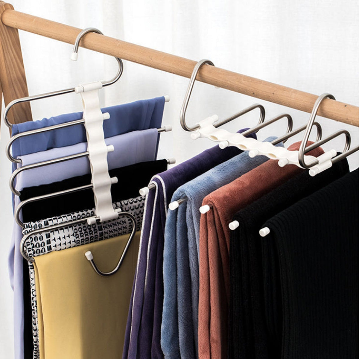 Space-Saving Closet Organizer Hanger with Retractable Arms for Pants, Scarves, Belts & Accessories - Multi-Tier Storage System for Bedroom W