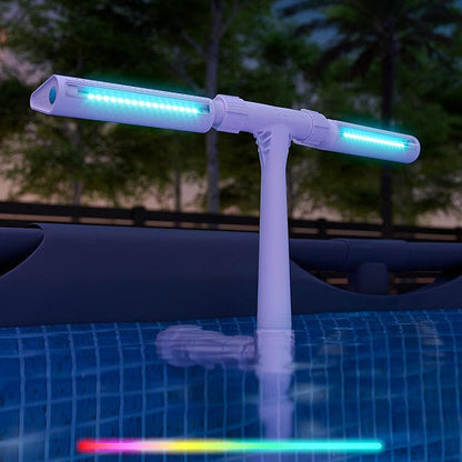 Solar Pool Fountain with Color-Changing LED Lights Dual Arc Spray 18-Light RGB Auto-Dusk Wireless Rechargeable for Intex Bestway Above Groun