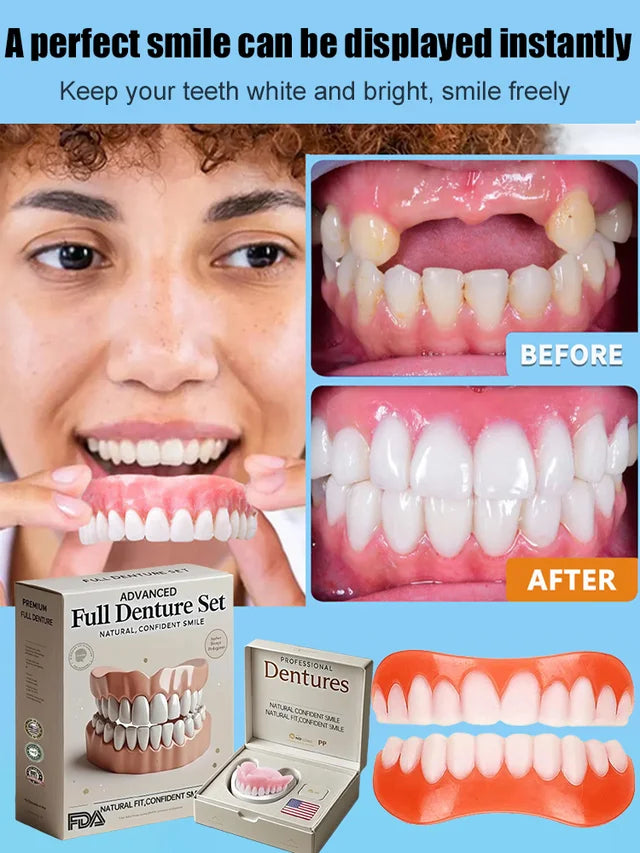 Moldable Cosmetic Dental Veneers Upper & Lower Set Reusable Snap-On Smile Kit for Instant Confidence Natural Look Temp Teeth Cover