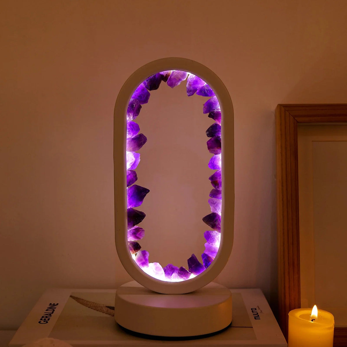 Amethyst Crystal Accent Lamp 8 Inch Purple Glow for Nightstands Meditation Rooms Yoga Spaces Handcrafted Gemstone Light E14 Socket 10W Max B