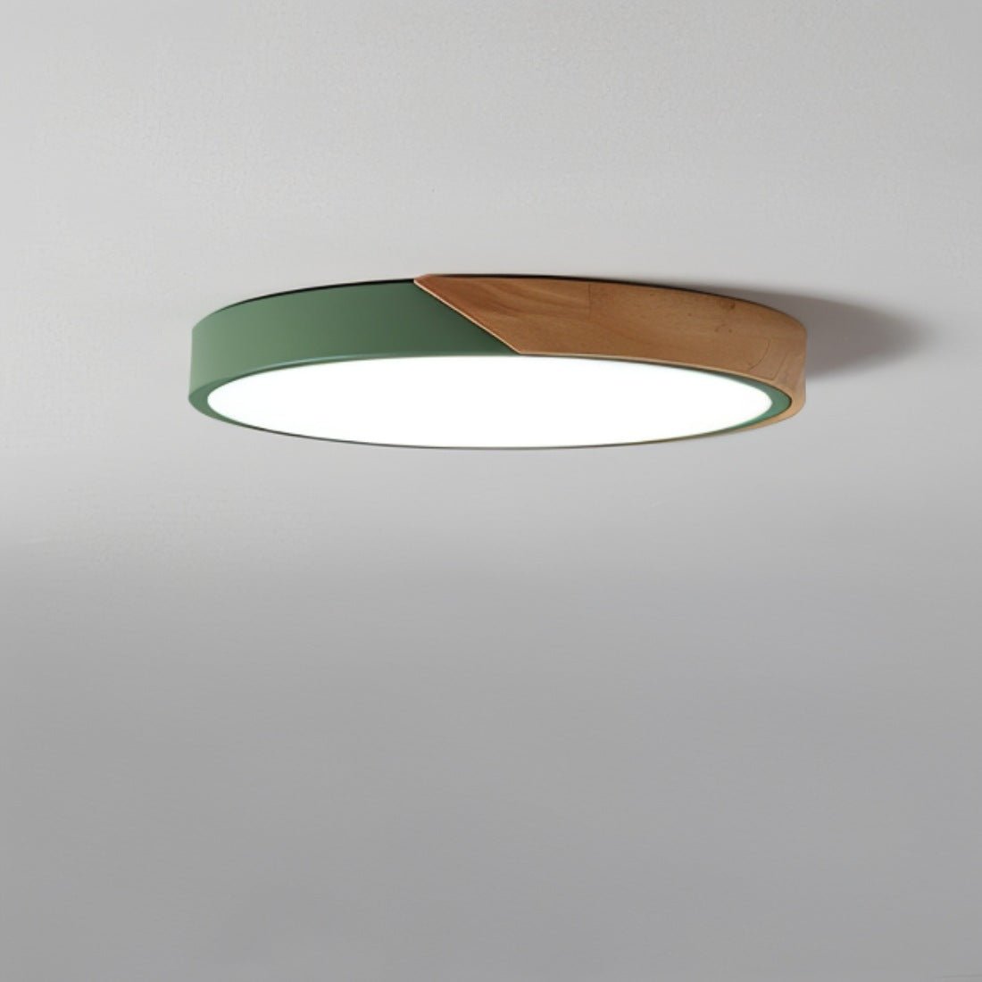 Flush Mount LED Fixture Wood & Metal Round Disc Overhead Lighting for Bedroom Office Living Space Contemporary Home