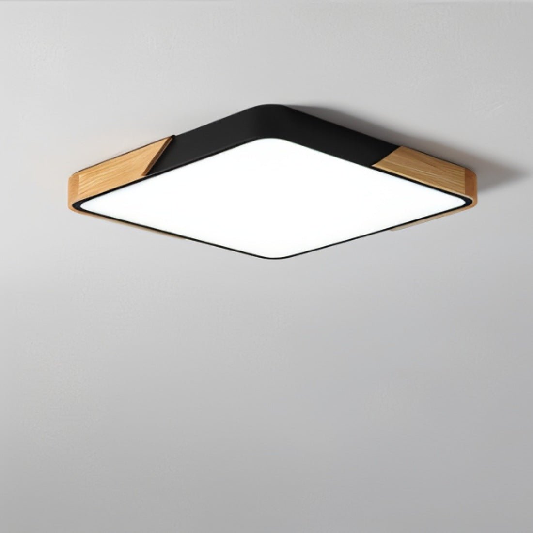 Flush Mount LED Fixture Wood & Metal Round Disc Overhead Lighting for Bedroom Office Living Space Contemporary Home