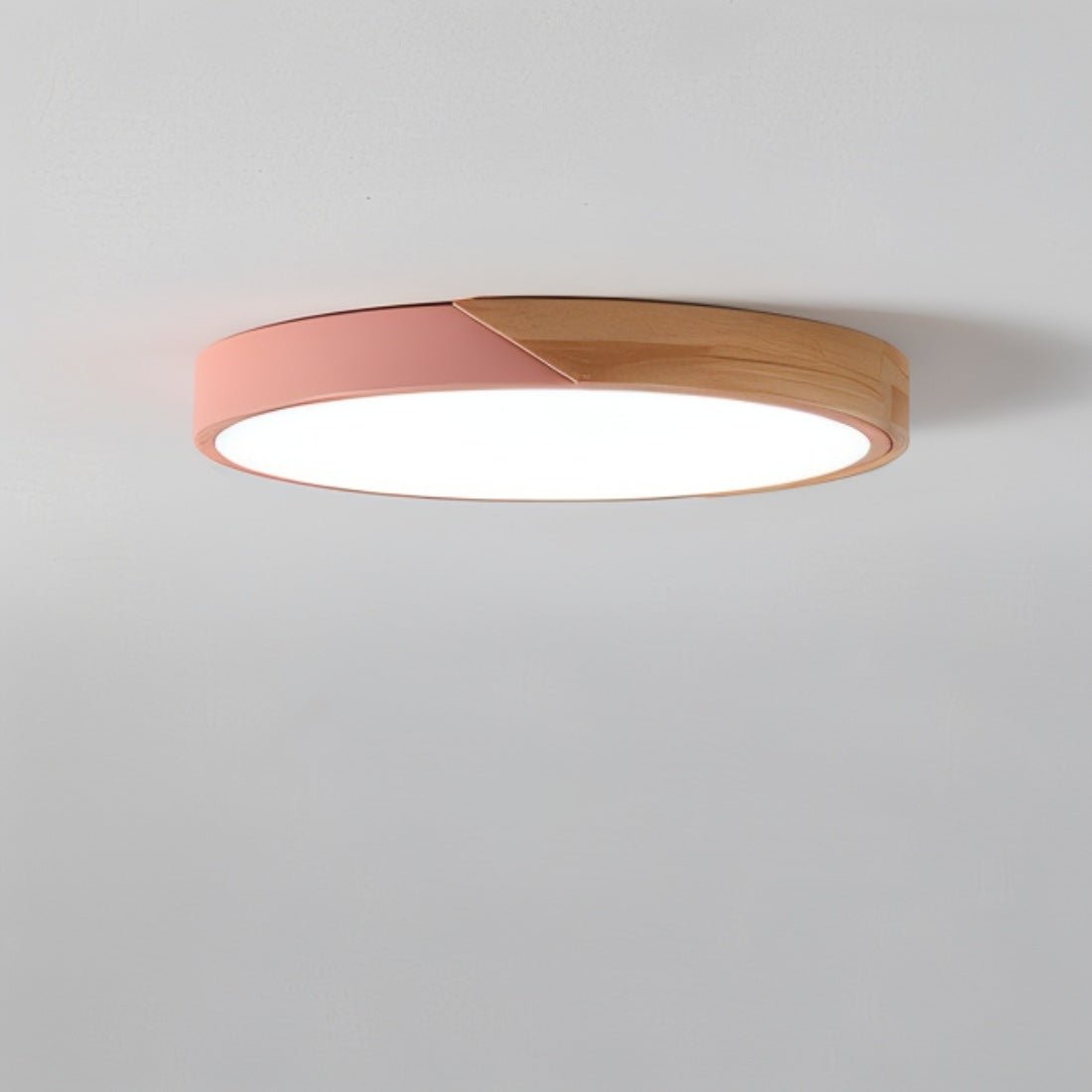 Flush Mount LED Fixture Wood & Metal Round Disc Overhead Lighting for Bedroom Office Living Space Contemporary Home