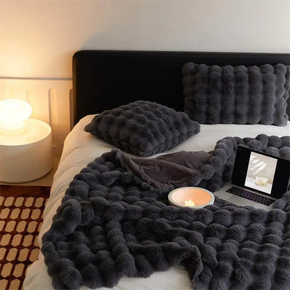Plush Faux Fur Accent Pillow Cover 20x20 Inches Square Decorative Cushion Case for Sofas Chairs Beds Bedroom Living Room Decor Cream Tan Gra