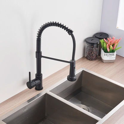 Brass Single-Hole Faucet with Rotating Spout & Detachable Spray Nozzle for Contemporary Kitchens & Dual-Basin Prep Areas