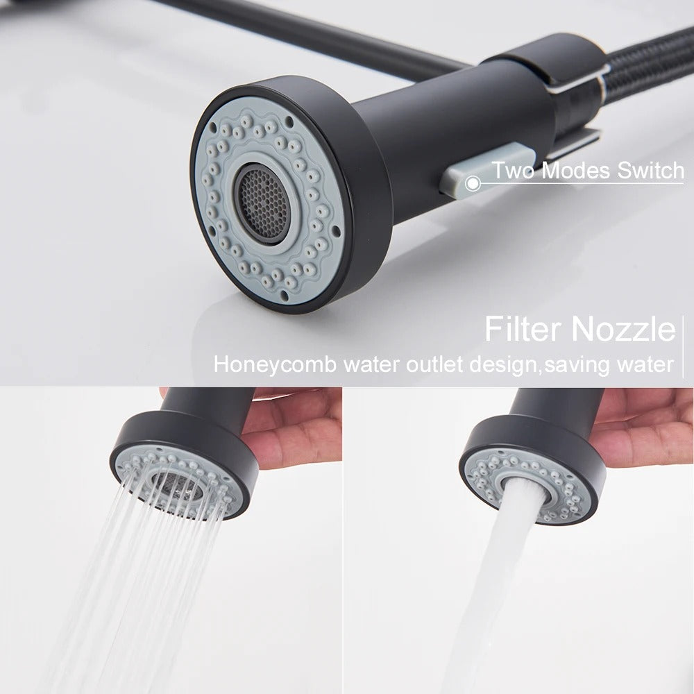 Brass Single-Hole Faucet with Rotating Spout & Detachable Spray Nozzle for Contemporary Kitchens & Dual-Basin Prep Areas