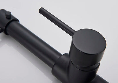 Brass Single-Hole Faucet with Rotating Spout & Detachable Spray Nozzle for Contemporary Kitchens & Dual-Basin Prep Areas