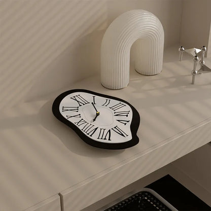 Surrealist Wall Clock Distorted Roman Numeral Design Silent Non-Ticking Movement Acrylic Art Timepiece for Home Office Living Room Bedroom