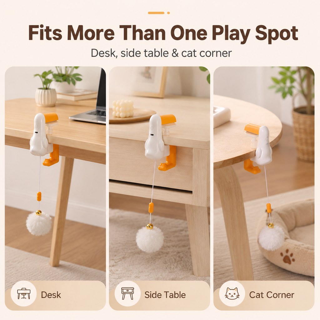 Ortekor Desk Clamp Automatic Cat Teaser Toy - Keep Indoor Cats Busy While You Work
