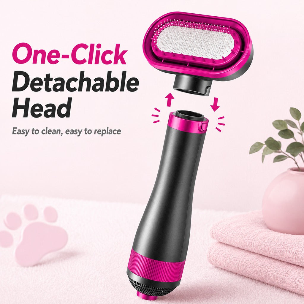 Ortekor 4-in-1 Pet Dryer Brush for After-Bath Grooming, Low-Noise Dog & Cat Hair Dryer Comb for Easier Drying, Brushing & Detangling