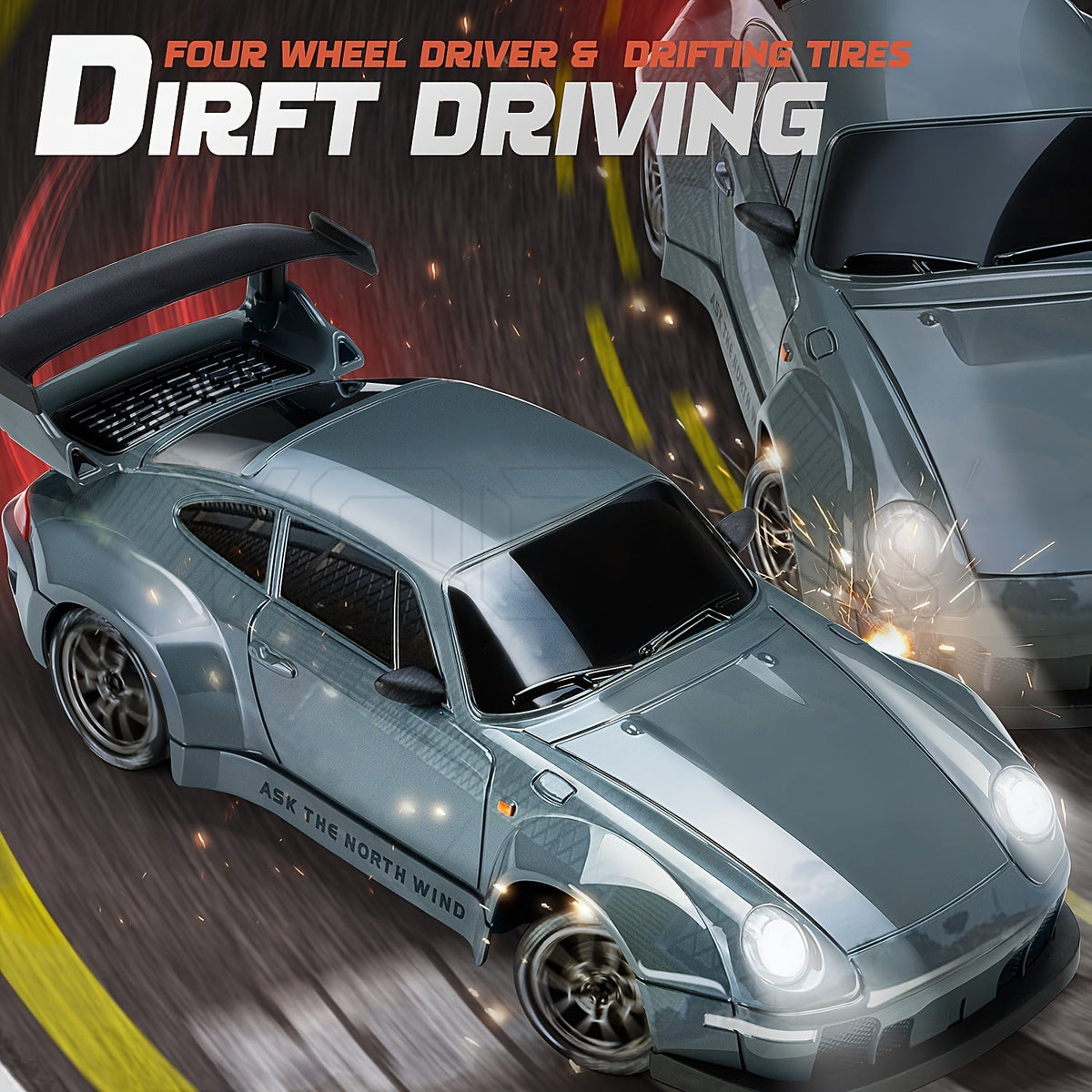 Remote Control Drift Car with LED Wheels – 1:24 Scale 4WD Racing Vehicle for Kids – Rechargeable RC Stunt Car