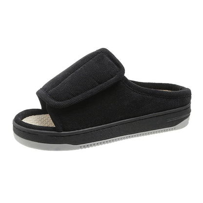 Adjustable Open-Toe Slippers for Edema & Neuropathy Relief, Extra-Wide Cushioned Footbed, Velcro Closure for Swelling, Supportive Rubber
