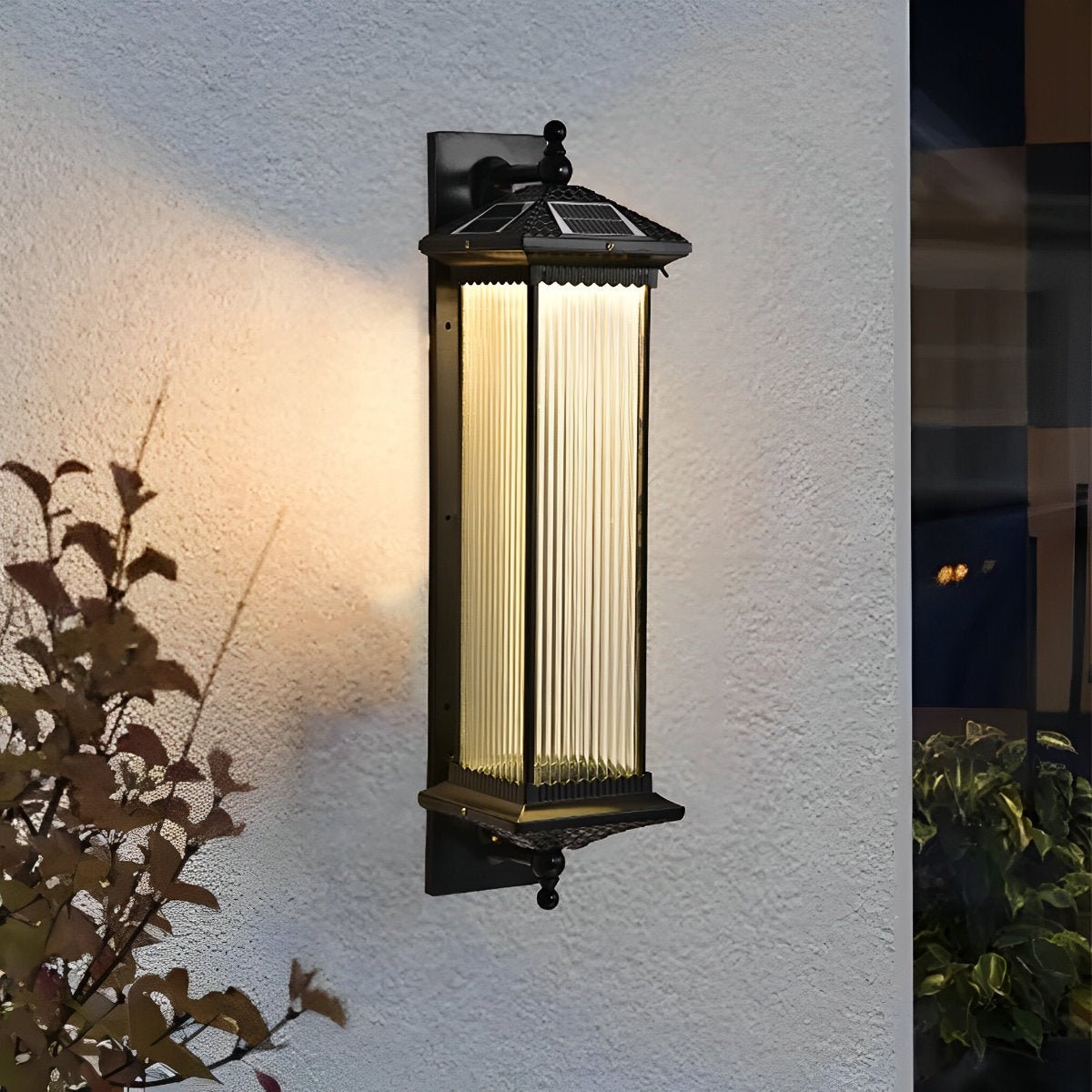 Solar-Powered Outdoor Lantern 23 in Cast Aluminum Coffee Brown Waterproof Garden Entrance Porch Pathway Veranda Exterior Facade Security Lig