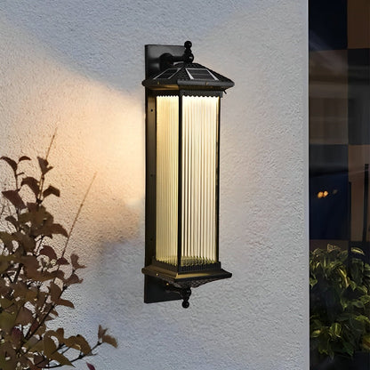 Solar-Powered Outdoor Lantern 23 in Cast Aluminum Coffee Brown Waterproof Garden Entrance Porch Pathway Veranda Exterior Facade Security Lig