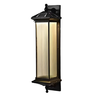 Solar-Powered Outdoor Lantern 23 in Cast Aluminum Coffee Brown Waterproof Garden Entrance Porch Pathway Veranda Exterior Facade Security Lig