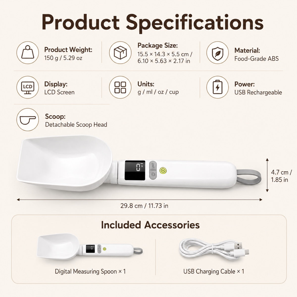 Ortekor Digital Pet Food Measuring Spoon - Precision Portion Control for Cats & Dogs | Coffee, Baking & Kitchen Prep