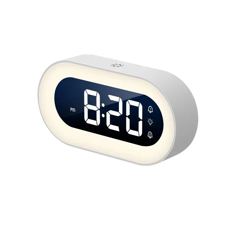 Digital LED Clock Rechargeable USB Bedside Wake-Up Timer with Calming Sounds & Adjustable Nightlight for Bedroom Travel Home Office