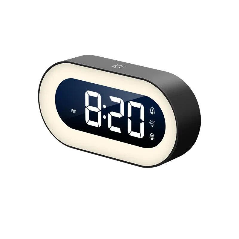 Digital LED Clock Rechargeable USB Bedside Wake-Up Timer with Calming Sounds & Adjustable Nightlight for Bedroom Travel Home Office