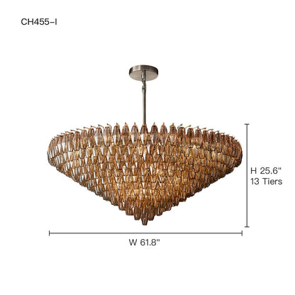 Cascading Glass Chandelier 37-Inch Multi-Level Fixture with Adjustable Height for Dining Room Entryway Living Room Modern Tiered Ceiling Lig