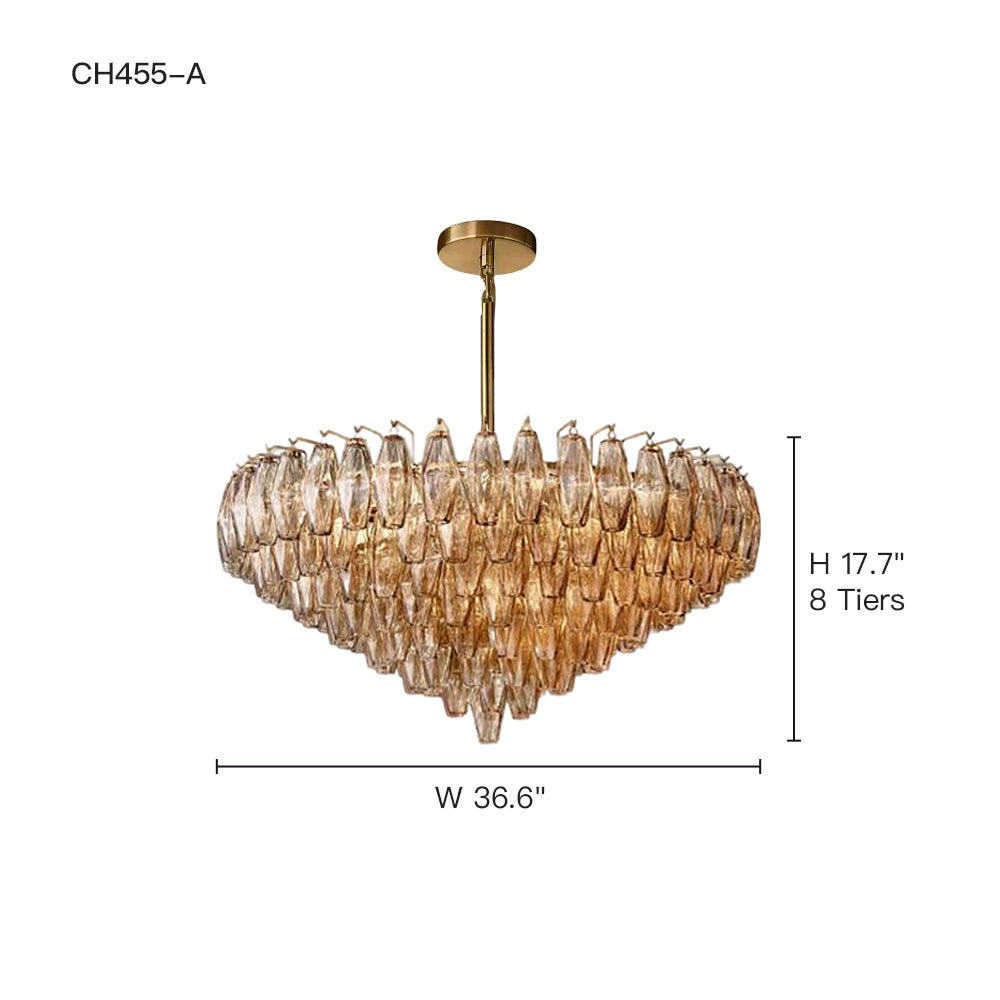 Cascading Glass Chandelier 37-Inch Multi-Level Fixture with Adjustable Height for Dining Room Entryway Living Room Modern Tiered Ceiling Lig