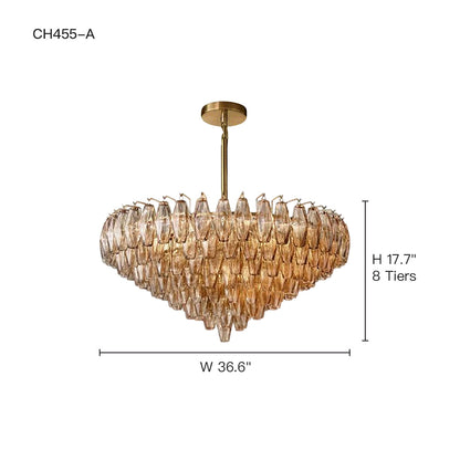 Cascading Glass Chandelier 37-Inch Multi-Level Fixture with Adjustable Height for Dining Room Entryway Living Room Modern Tiered Ceiling Lig