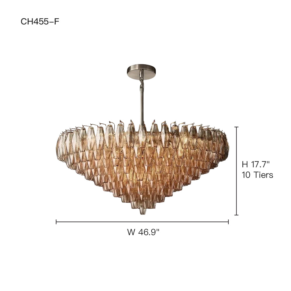 Cascading Glass Chandelier 37-Inch Multi-Level Fixture with Adjustable Height for Dining Room Entryway Living Room Modern Tiered Ceiling Lig