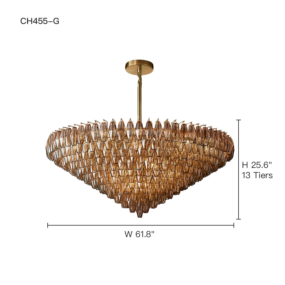 Cascading Glass Chandelier 37-Inch Multi-Level Fixture with Adjustable Height for Dining Room Entryway Living Room Modern Tiered Ceiling Lig