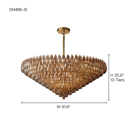 Cascading Glass Chandelier 37-Inch Multi-Level Fixture with Adjustable Height for Dining Room Entryway Living Room Modern Tiered Ceiling Lig