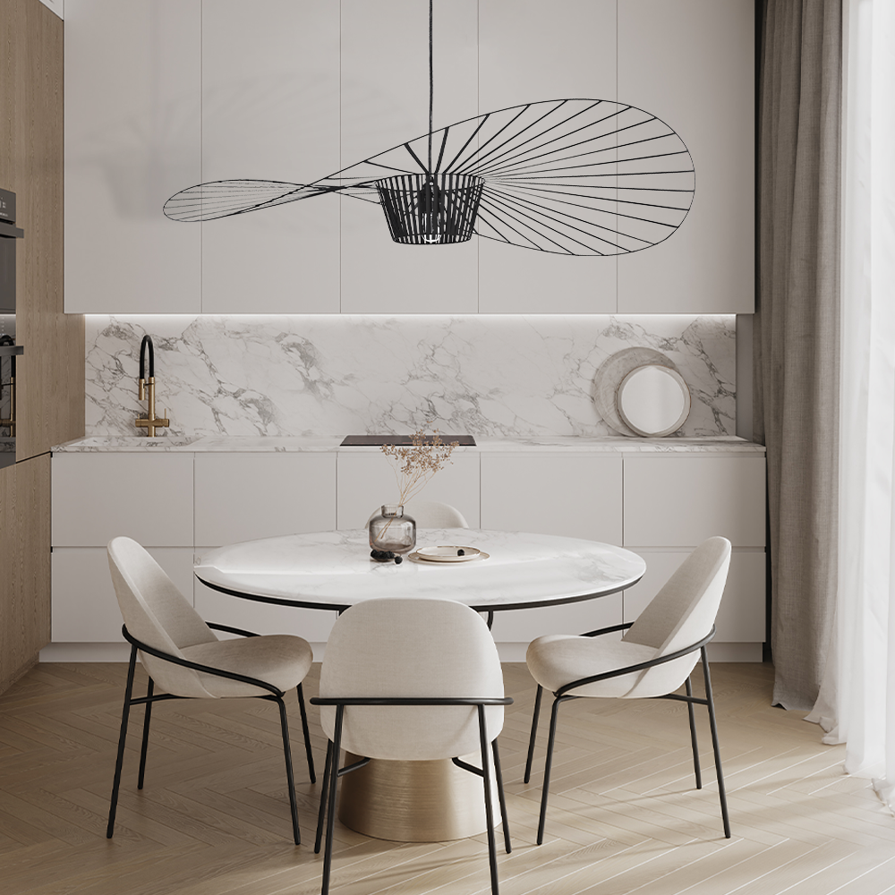 Adjustable Hanging Light Metal & Fabric for Dining Table Kitchen Island Modern Ceiling Fixture E27 Socket Wide Shade Contemporary Home Decor