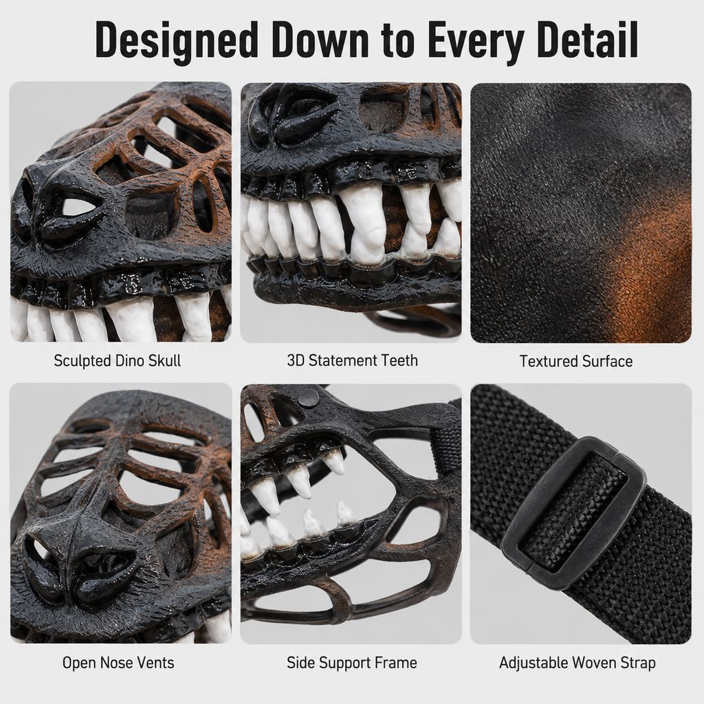 Ortekor Funny Dinosaur Costume Dog Muzzle for Halloween Parties & Photos – Instant Costume Upgrade