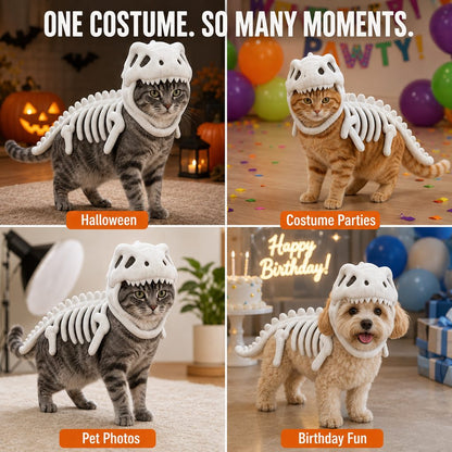 Ortekor Plush Dinosaur Skeleton Pet Costume for Cats & Dogs - Face-Open Halloween Outfit for Parties & Photos