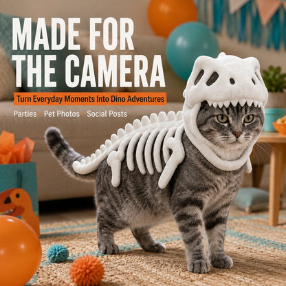 Ortekor Plush Dinosaur Skeleton Pet Costume for Cats & Dogs - Face-Open Halloween Outfit for Parties & Photos
