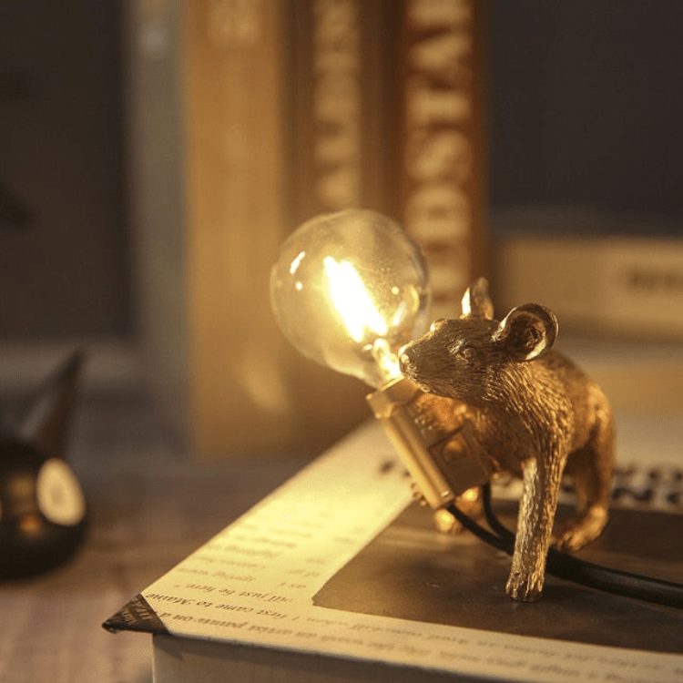 Whimsical Mouse Desk Lamp with LED Light – Resin Novelty Accent for Tables, Shelves & Nightstands