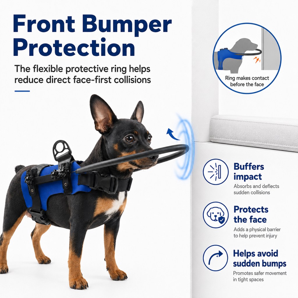 Ortekor Adjustable Dog Bumper Ring Harness for Safer Home Walking - Helps Blind & Senior Dogs Avoid Wall & Furniture Bumps